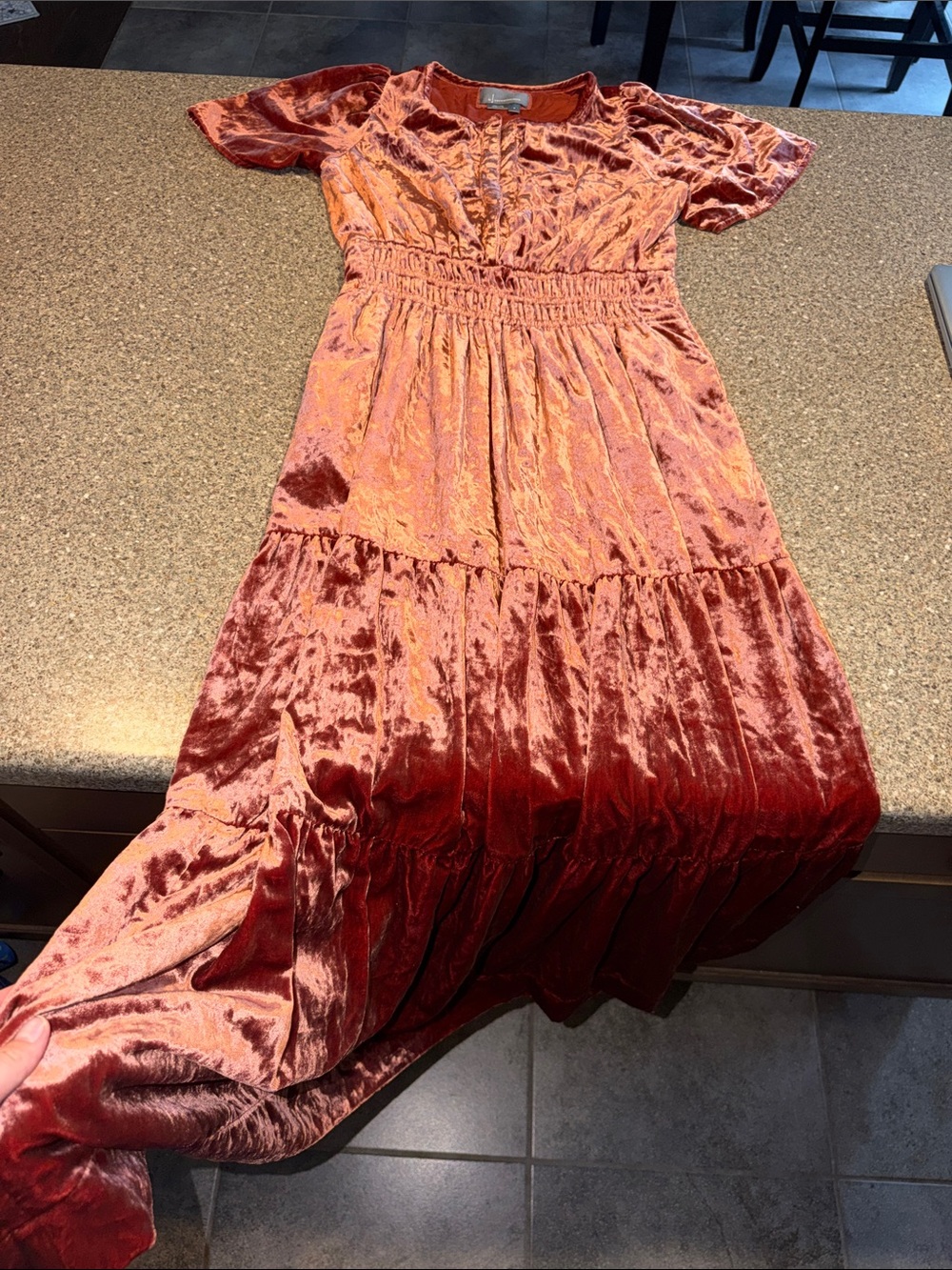 Anthropologie Velvet Smocked-Waist Maxi Dress